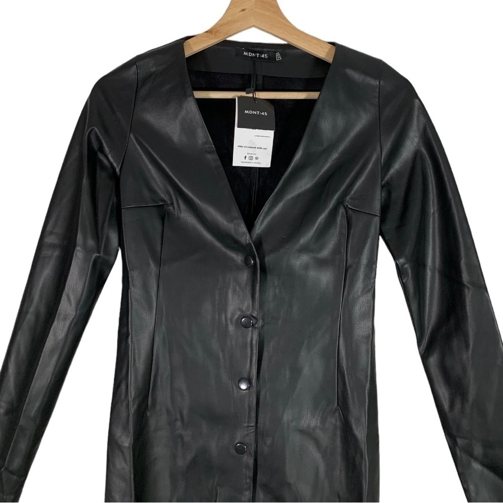 MDNT:45 NWT Faux Leather Midi Dress Black Size XS - Picture 7 of 11